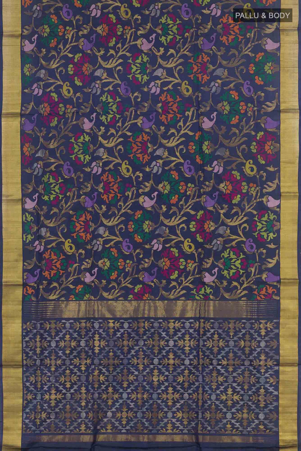 Pure Silk Pure Zari Navy Blue Uppada Saree