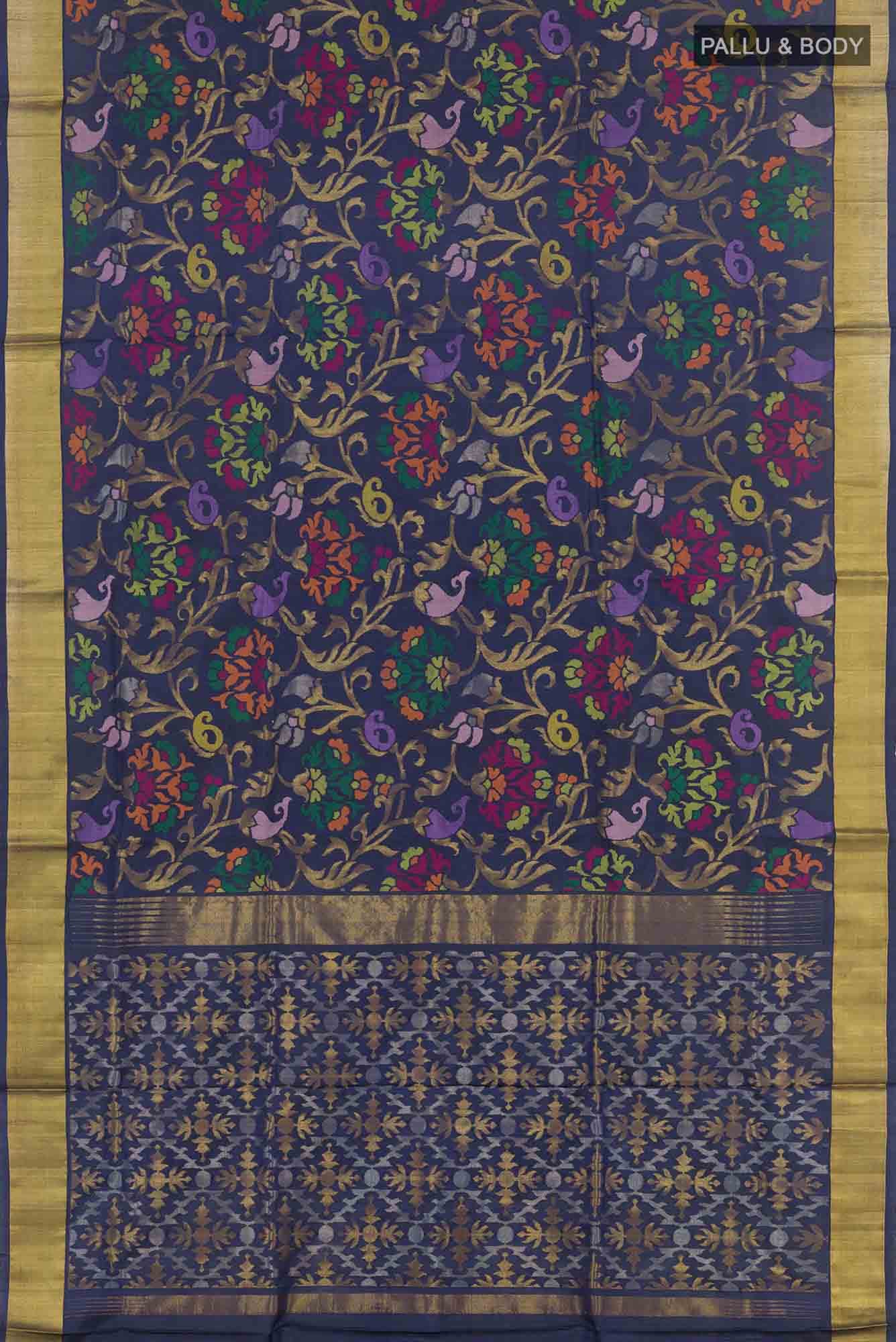 Pure Silk Pure Zari Navy Blue Uppada Saree