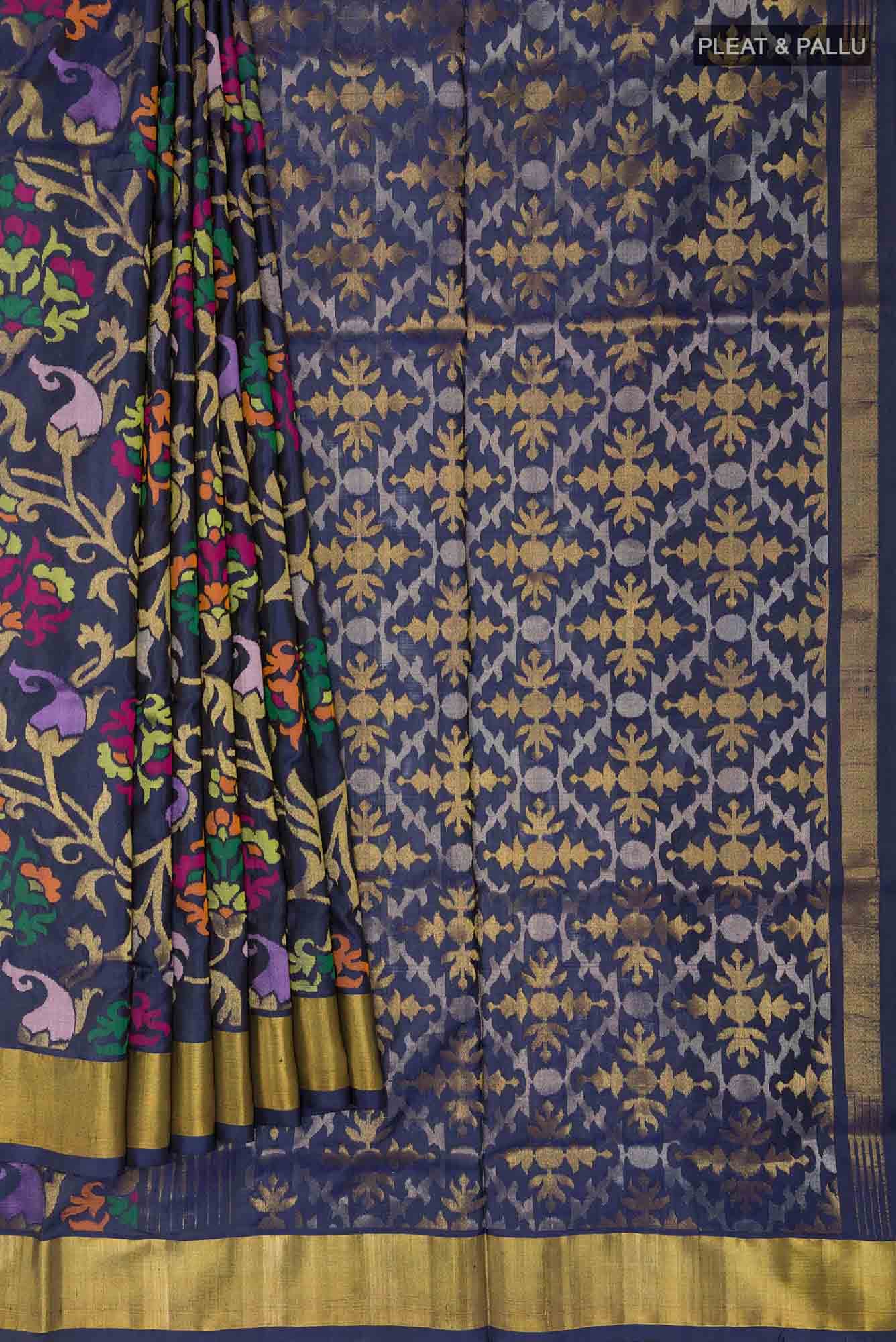 Pure Silk Pure Zari Navy Blue Uppada Saree