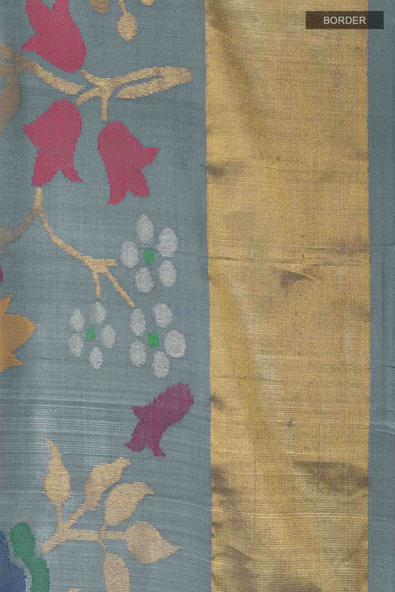 Pure Silk Pure Zari Grey Uppada Saree