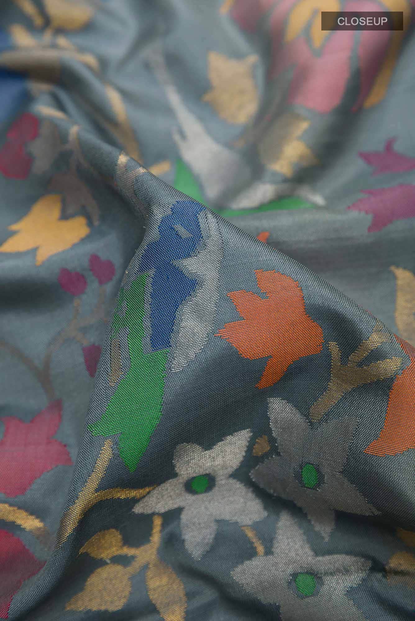 Pure Silk Pure Zari Grey Uppada Saree
