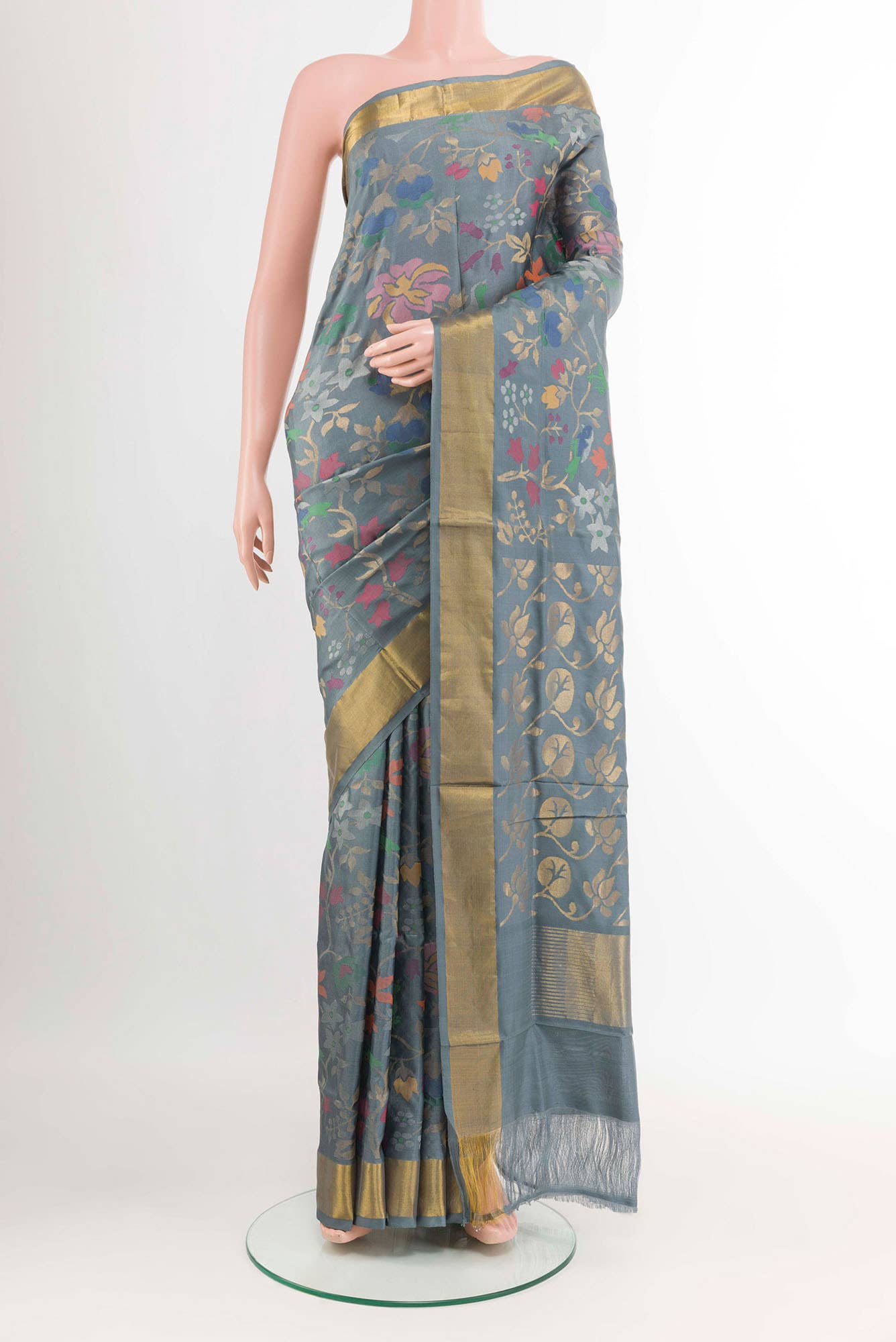 Pure Silk Pure Zari Grey Uppada Saree