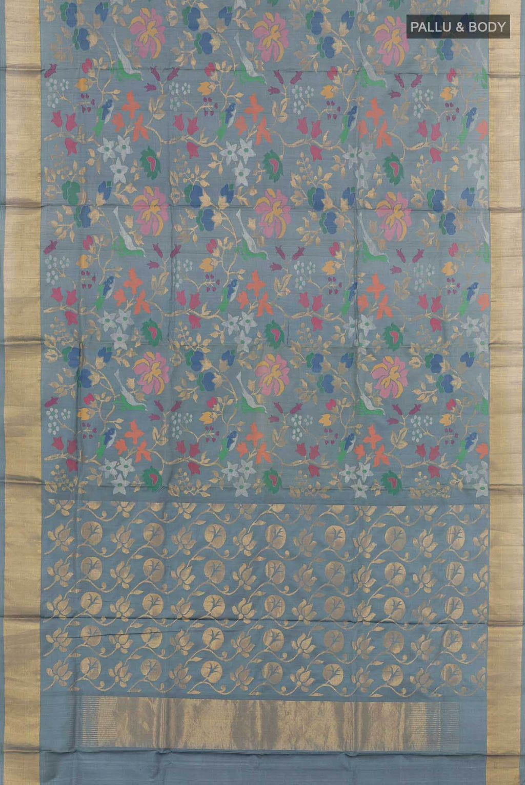 Pure Silk Pure Zari Grey Uppada Saree