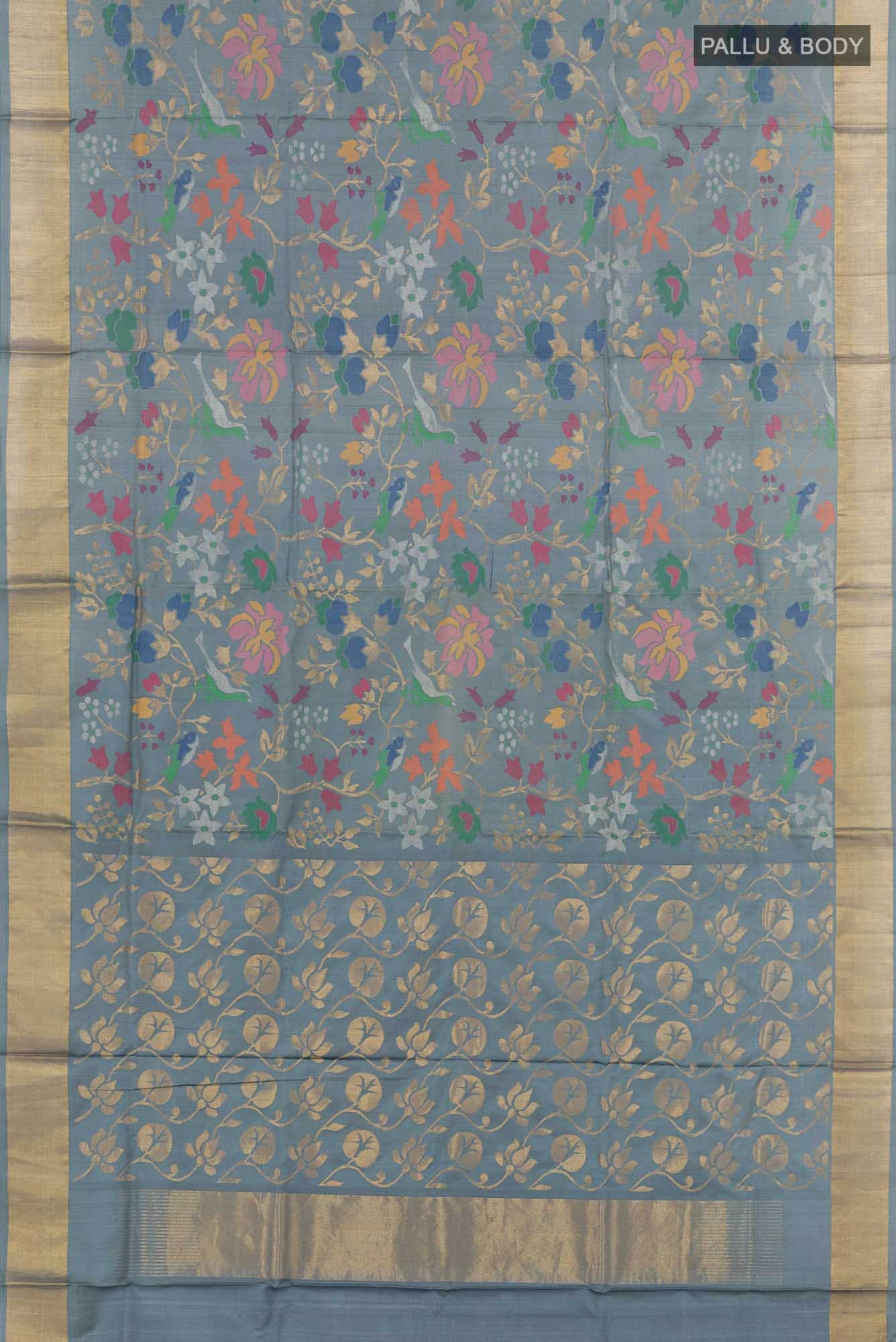 Pure Silk Pure Zari Grey Uppada Saree