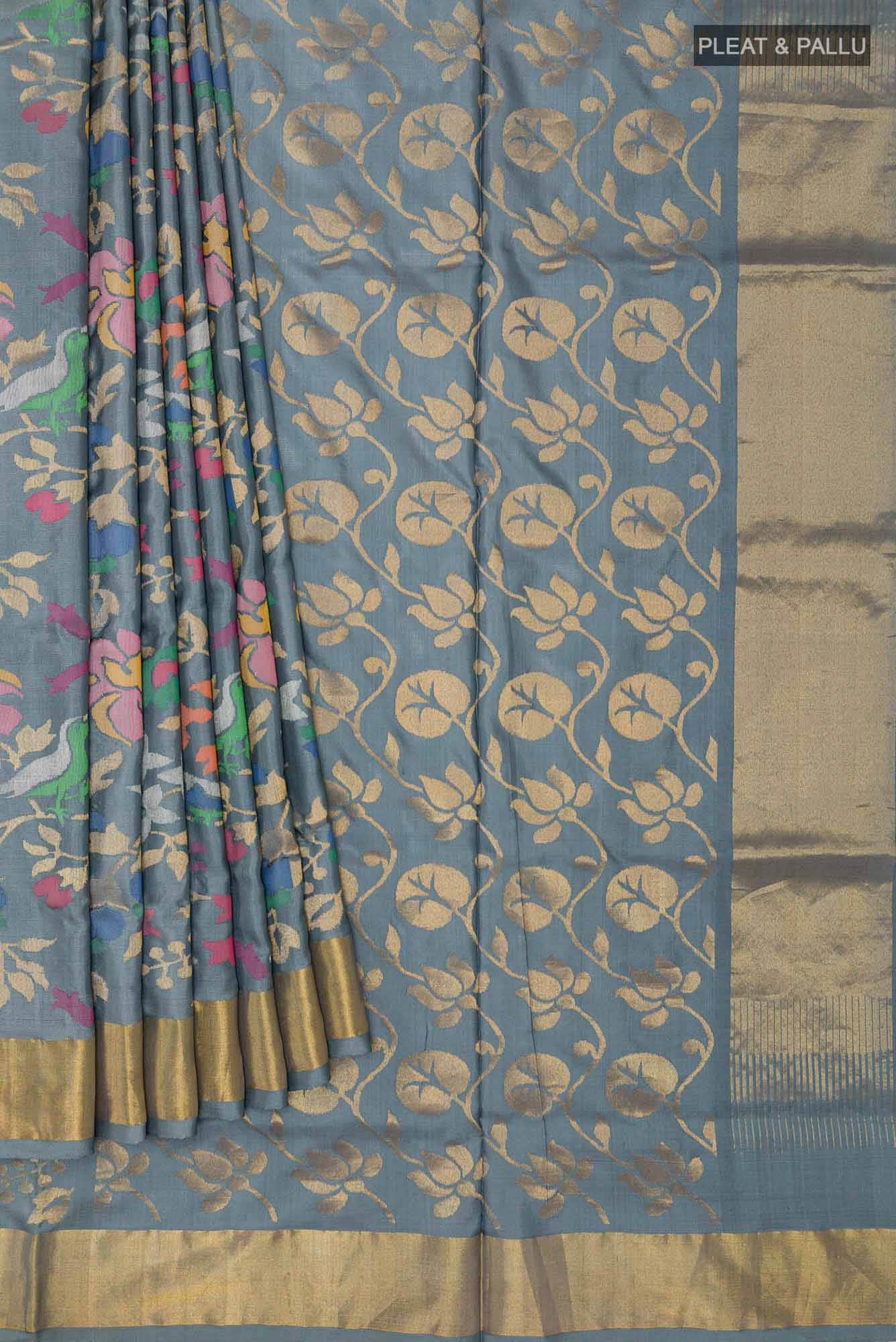 Pure Silk Pure Zari Grey Uppada Saree
