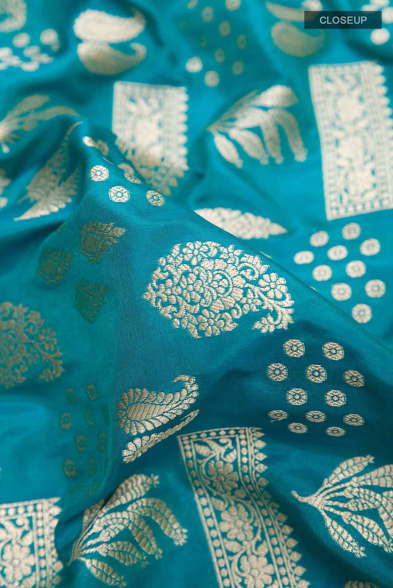 Blue Blended Banarasi Silk Saree