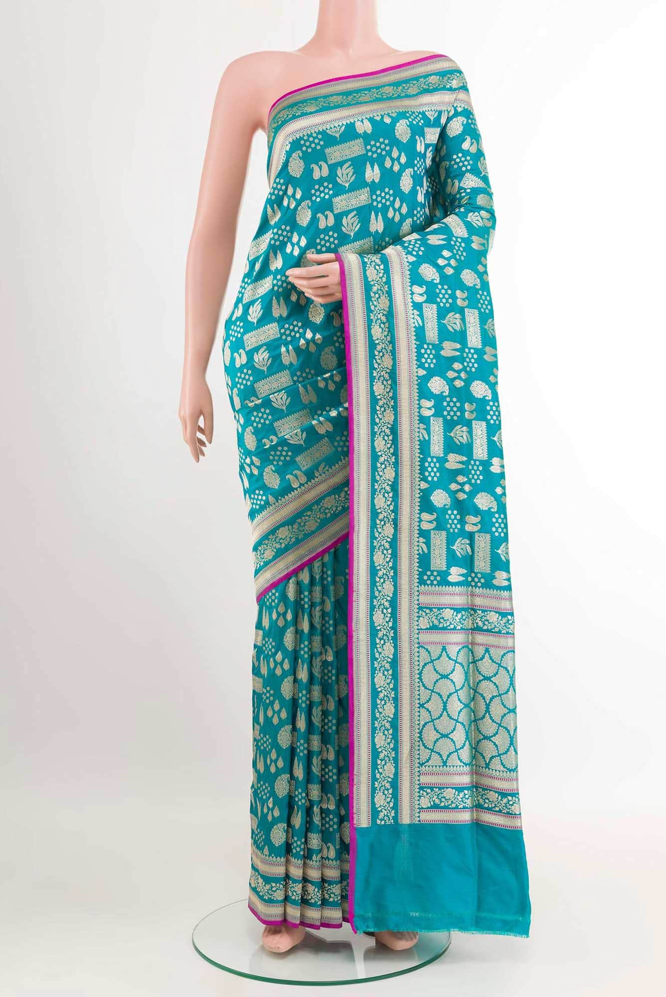 Blue Blended Banarasi Silk Saree