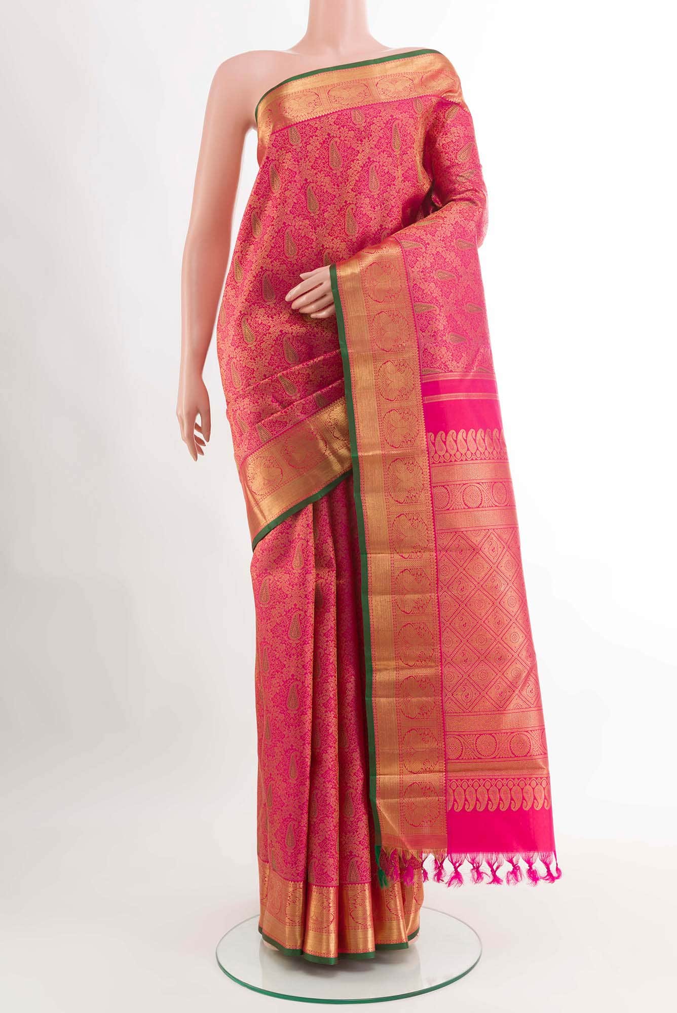 Pure Silk Pure Zari Pink Kanchipuram Saree
