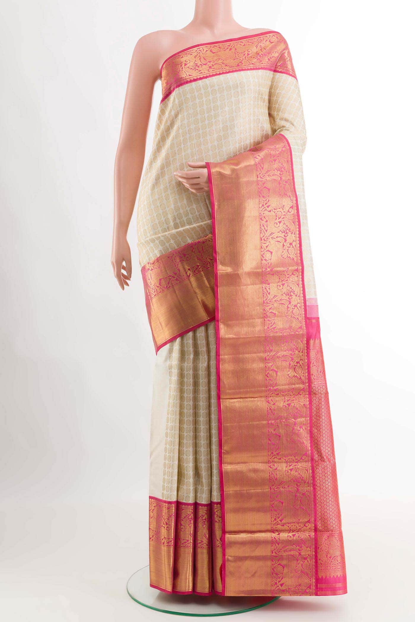 Off White Kanchipuram Silk Saree