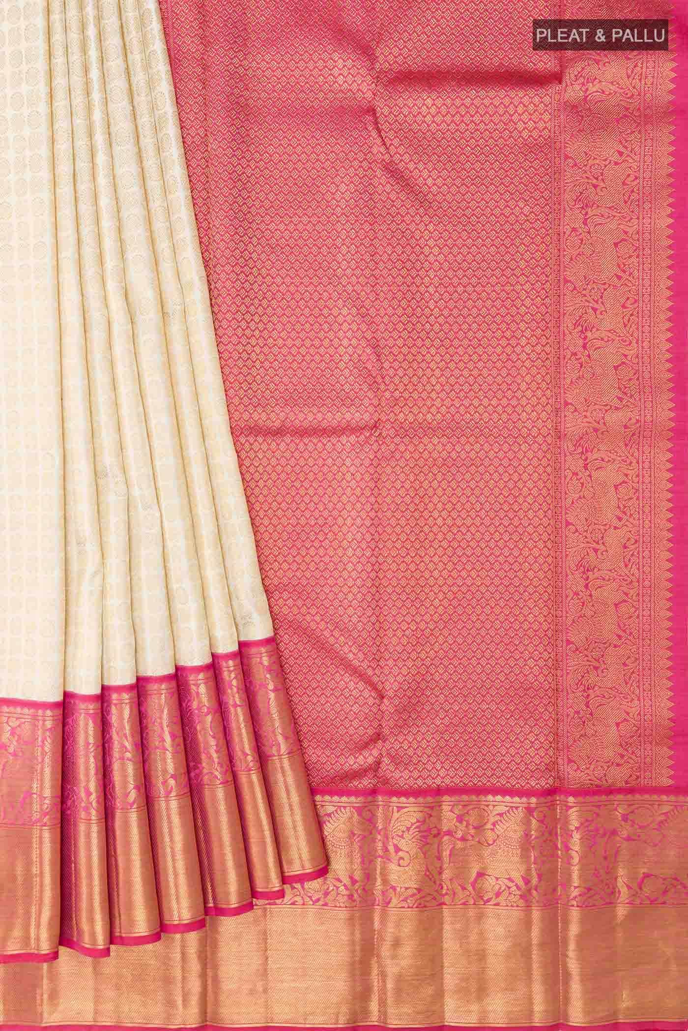 Off White Kanchipuram Silk Saree