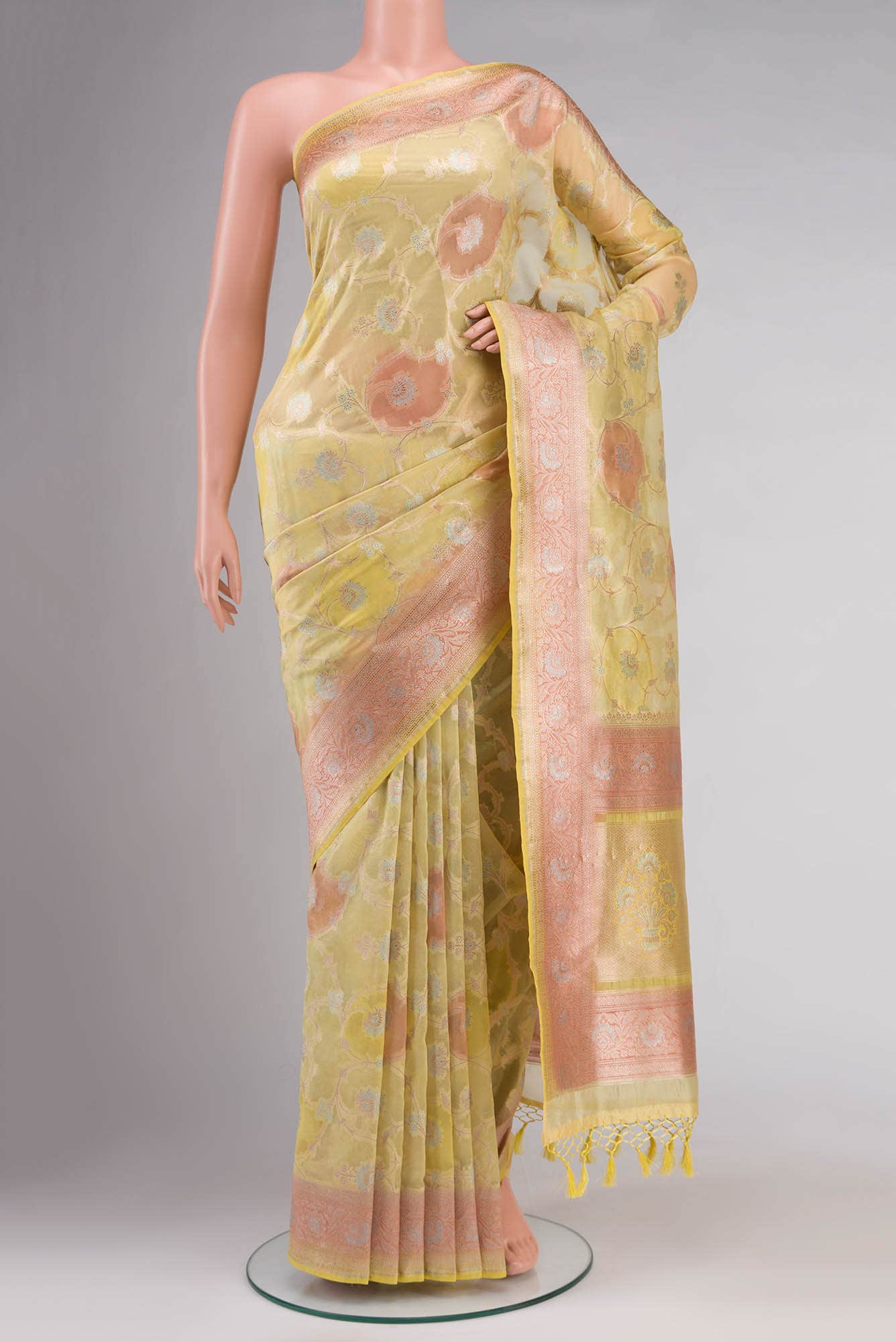 Yellow Blended Organza Silk Saree