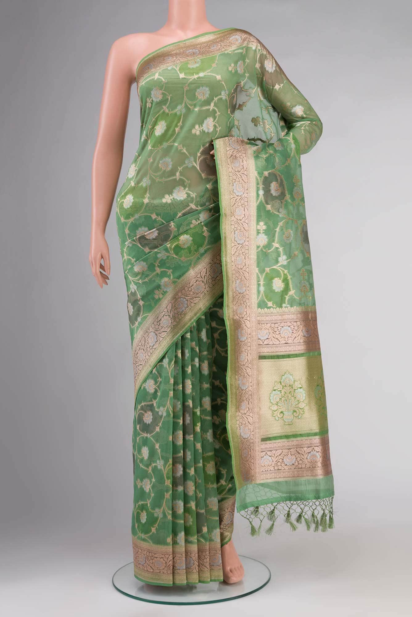 Green Blended Organza Silk Saree