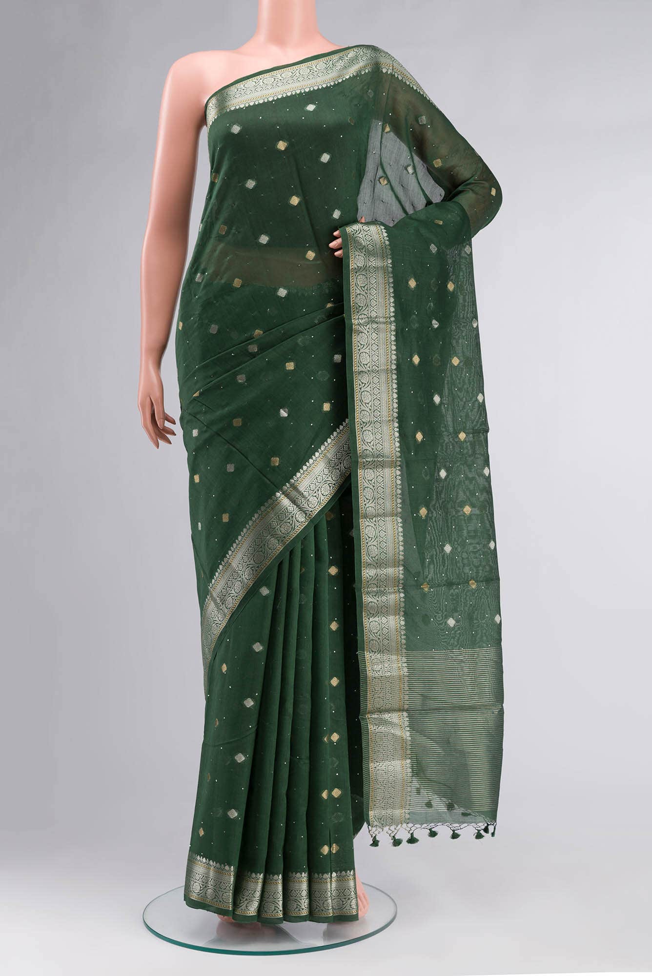 Green Banarasi Silk Cotton Saree