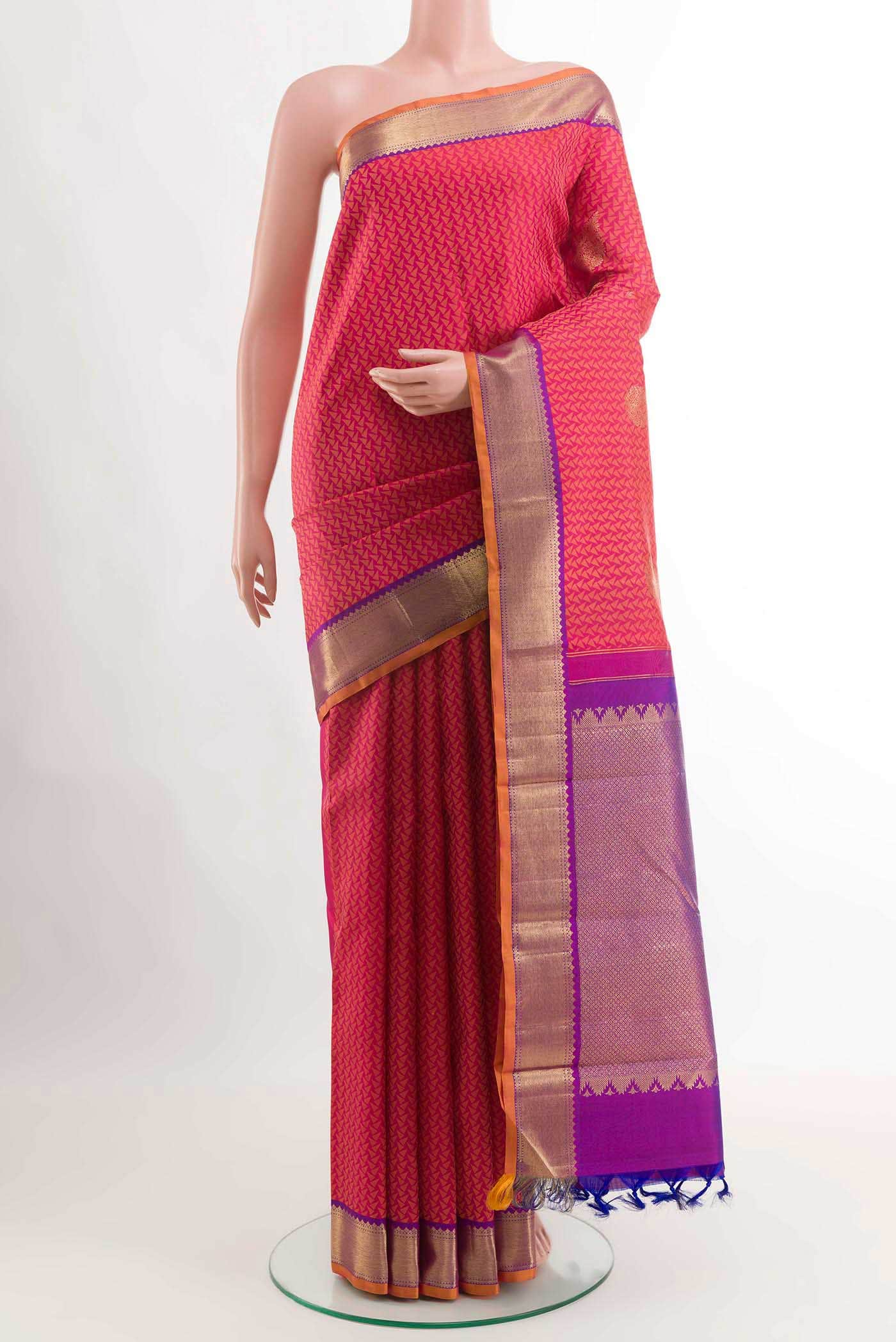 Dark Pink Dual Tone Kanchipuram Silk Saree