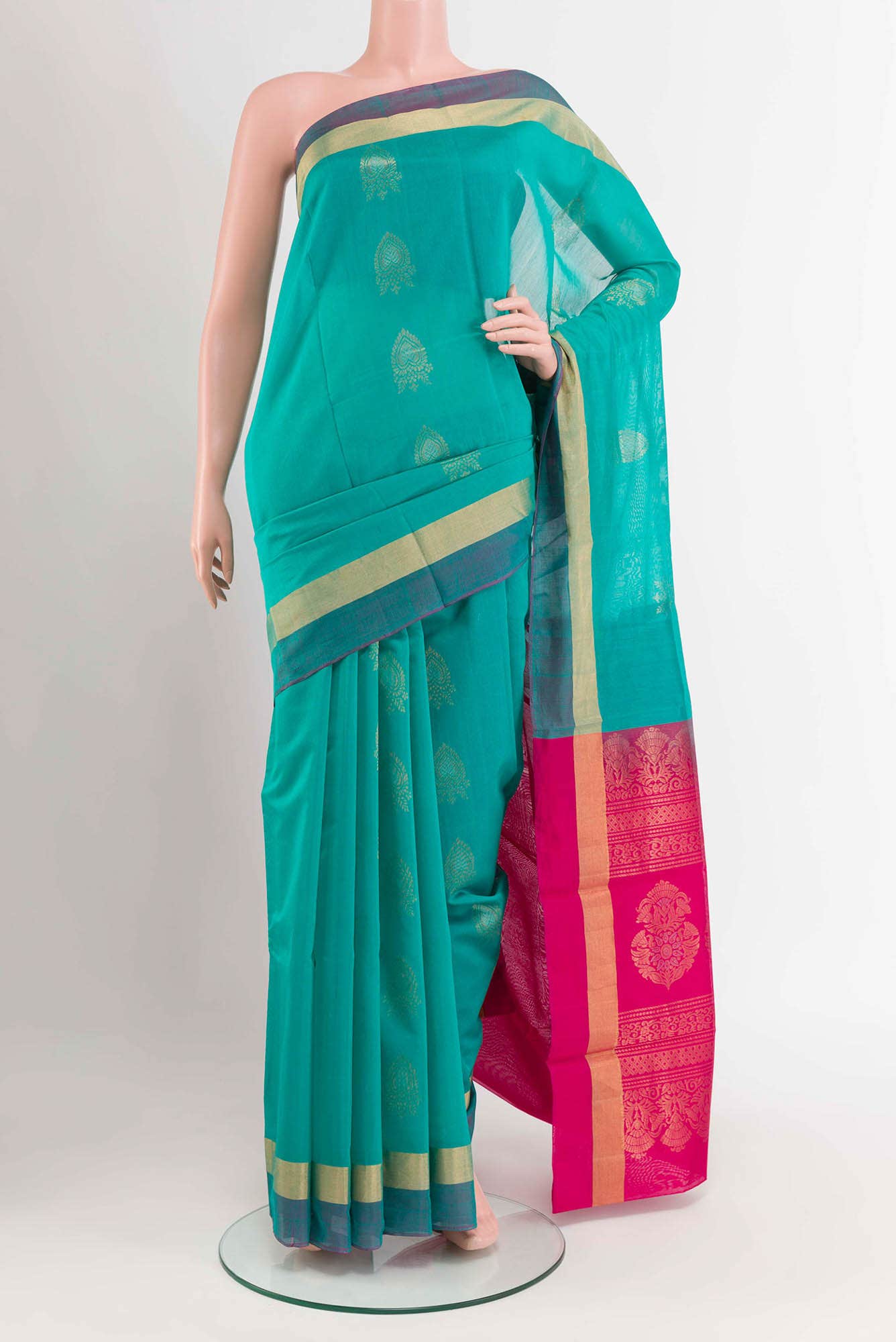 Sea Green Blended Kora Cotton Saree