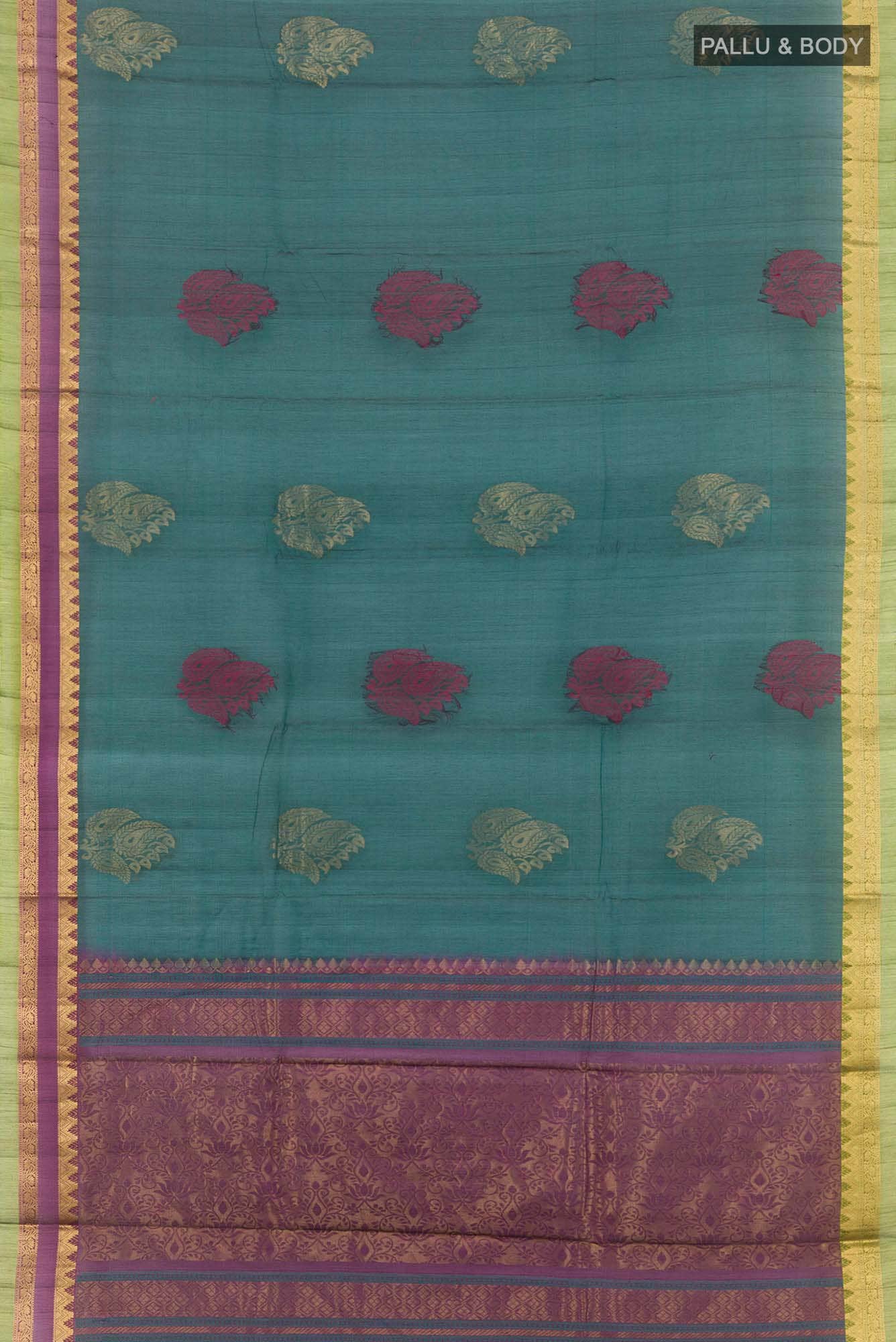 Green Blended Kora Cotton Saree