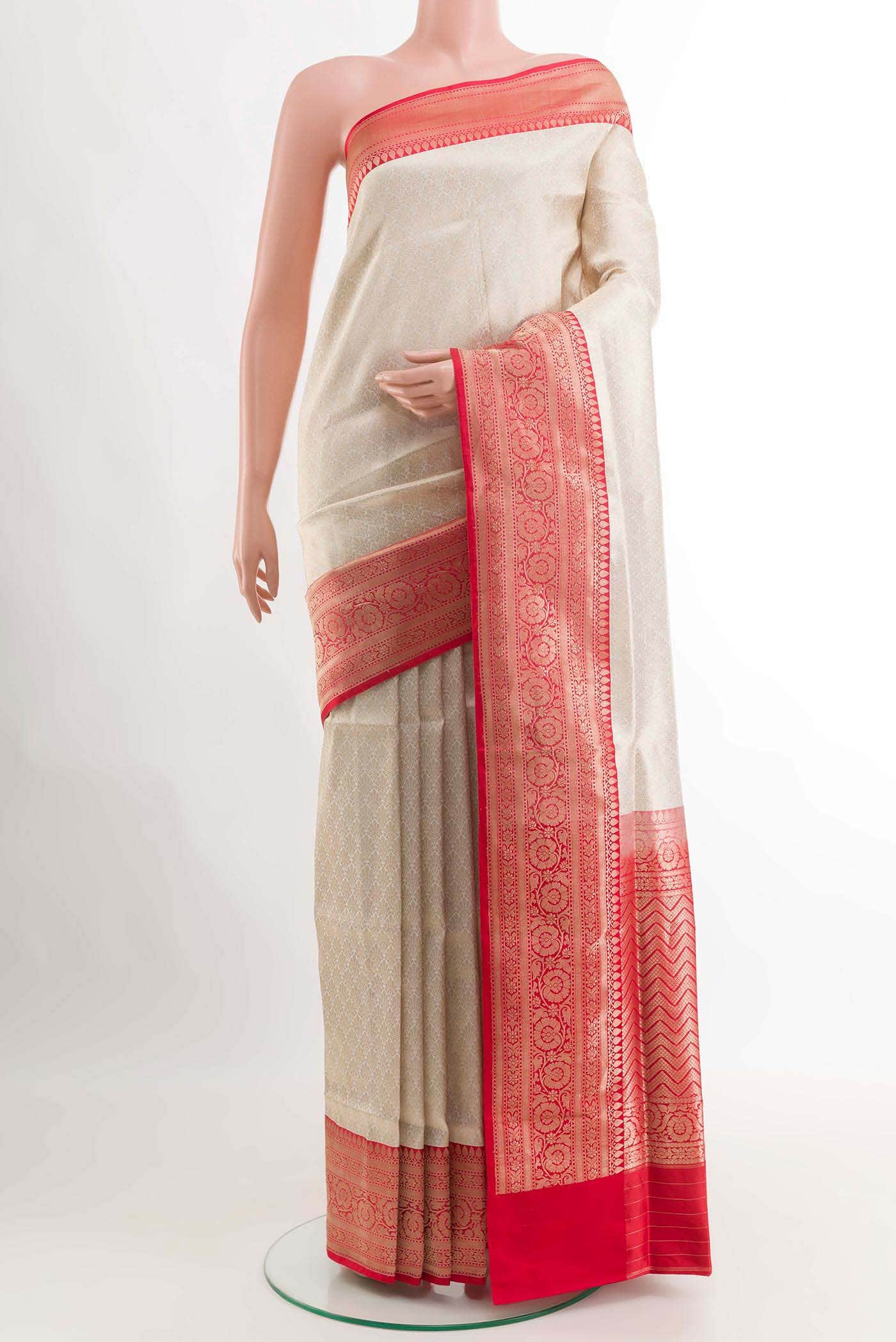 Off White Banarasi Silk Saree