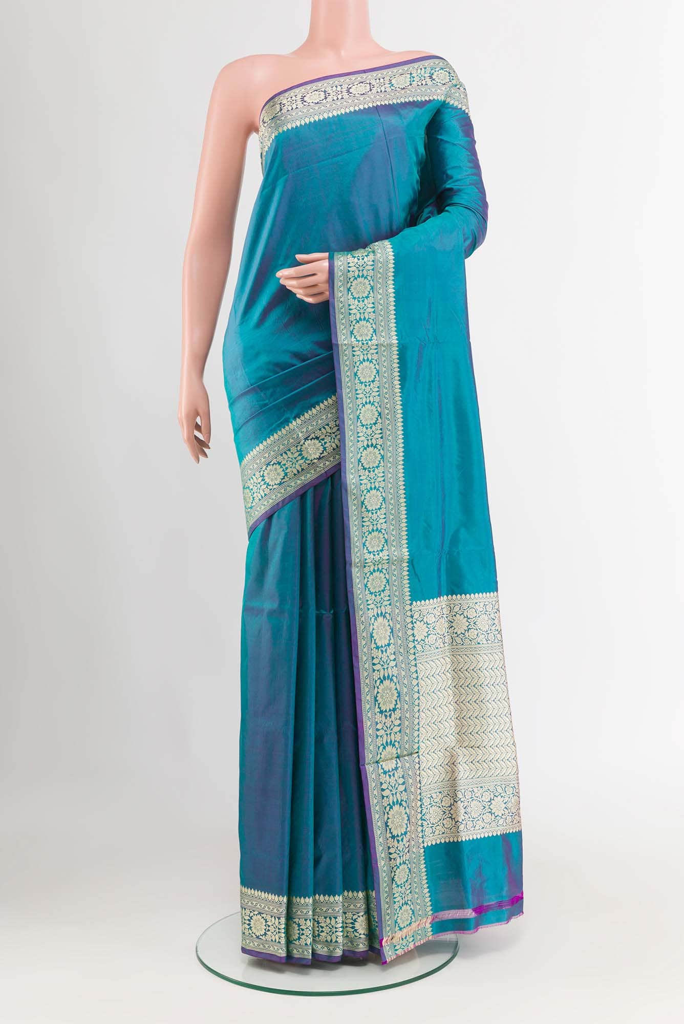 Teal Banarasi Katan Silk Saree