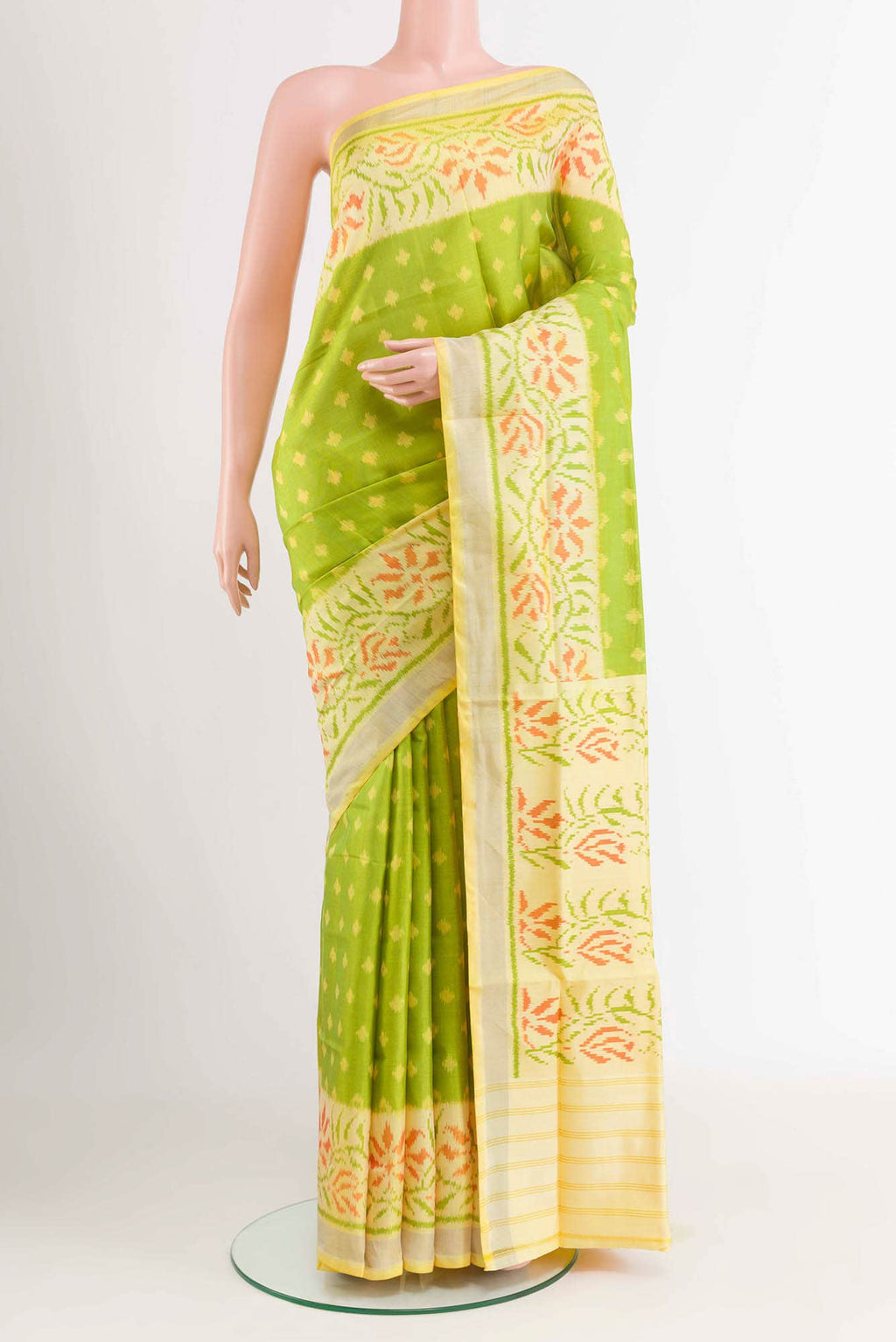 Parrot Green Rajkot Patola Silk Saree