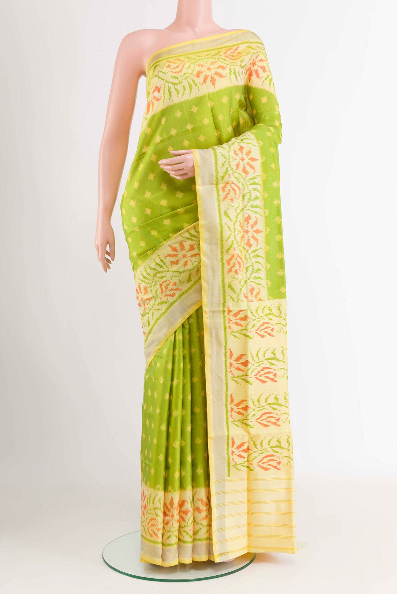 Parrot Green Rajkot Patola Silk Saree