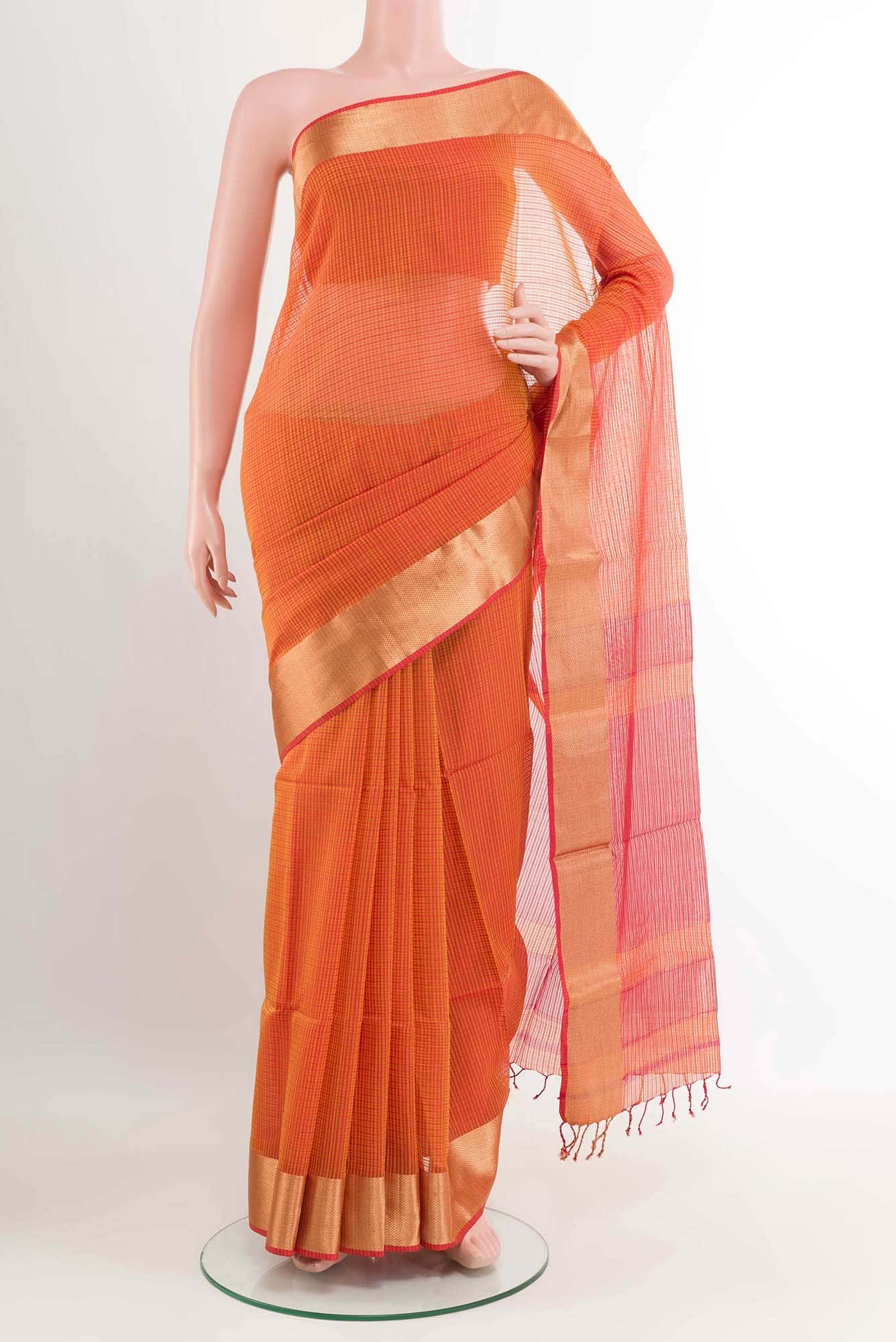Orange Blended Maheshwari Silk Cotton Saree