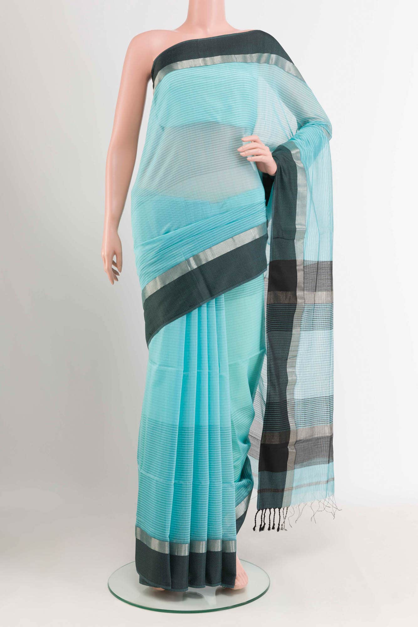 Sky Blue Blended Maheshwari Silk Cotton Saree