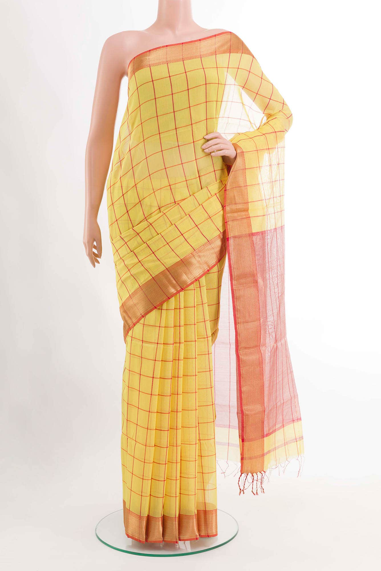 Yellow Blended Kora Cotton Saree