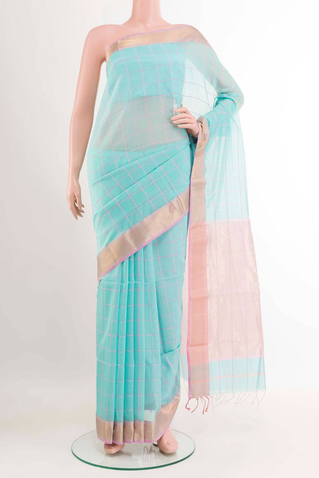 Light Blue Blended Maheshwari Silk Cotton Saree