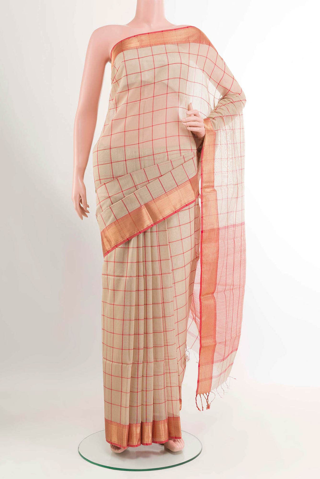 Beige Blended Maheshwari Silk Cotton Saree