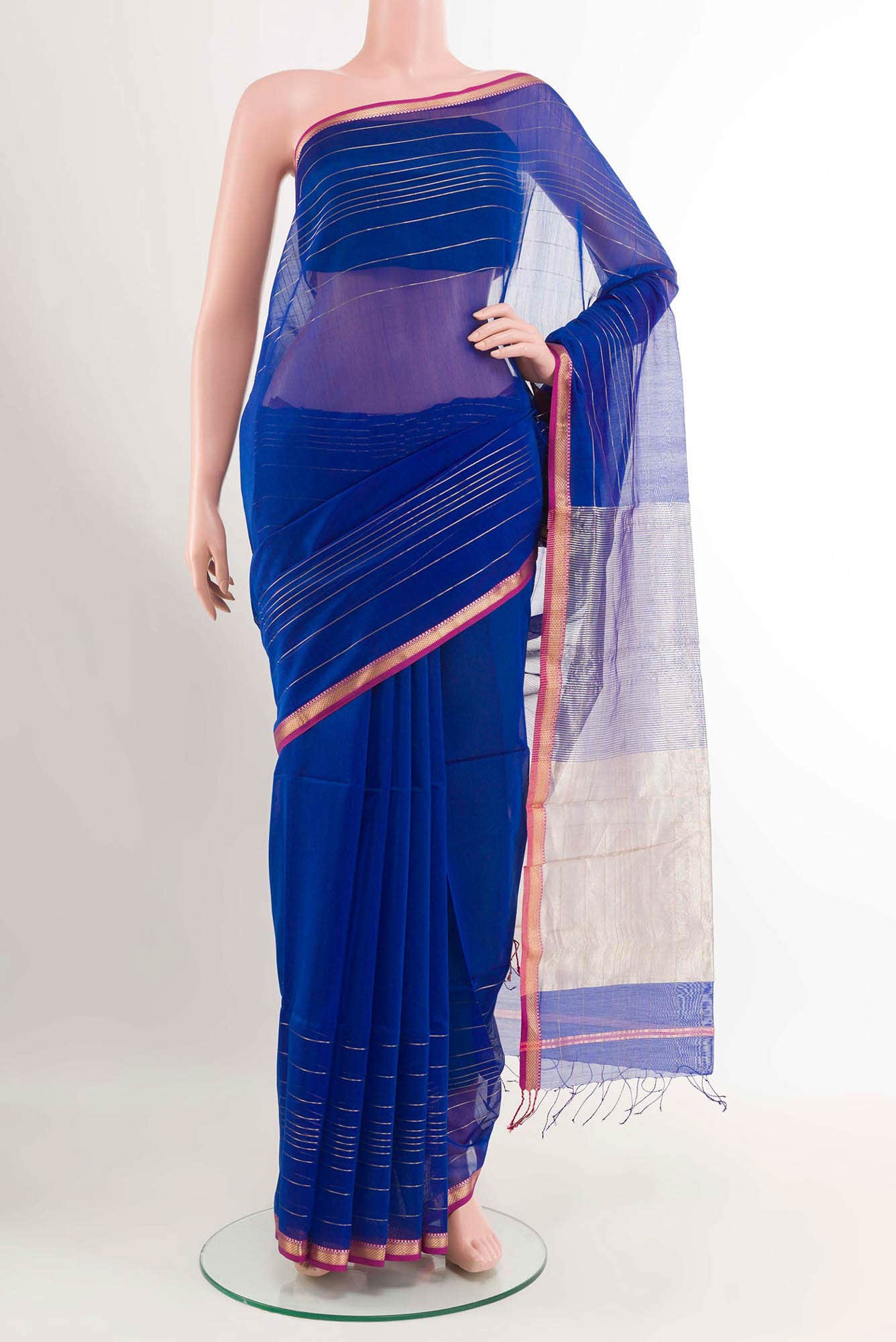 Blue Blended Maheshwari Silk Cotton Saree