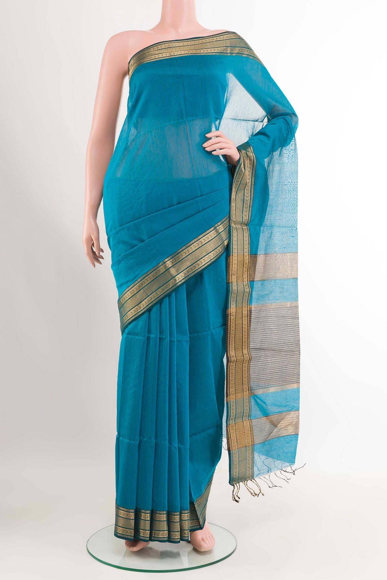 Blue Blended Maheshwari Silk Cotton Saree