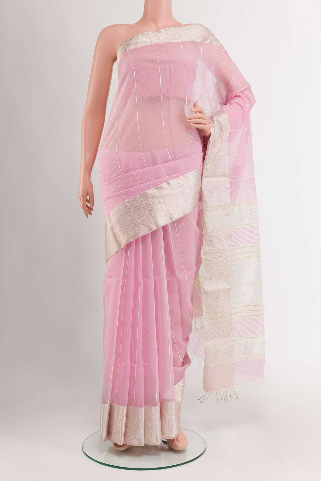 Rose pink Blended Maheshwari Silk Cotton Saree