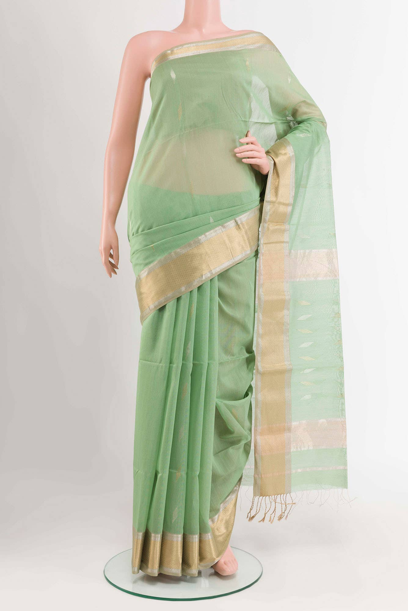 Pista Green Blended Maheshwari Silk Cotton Saree