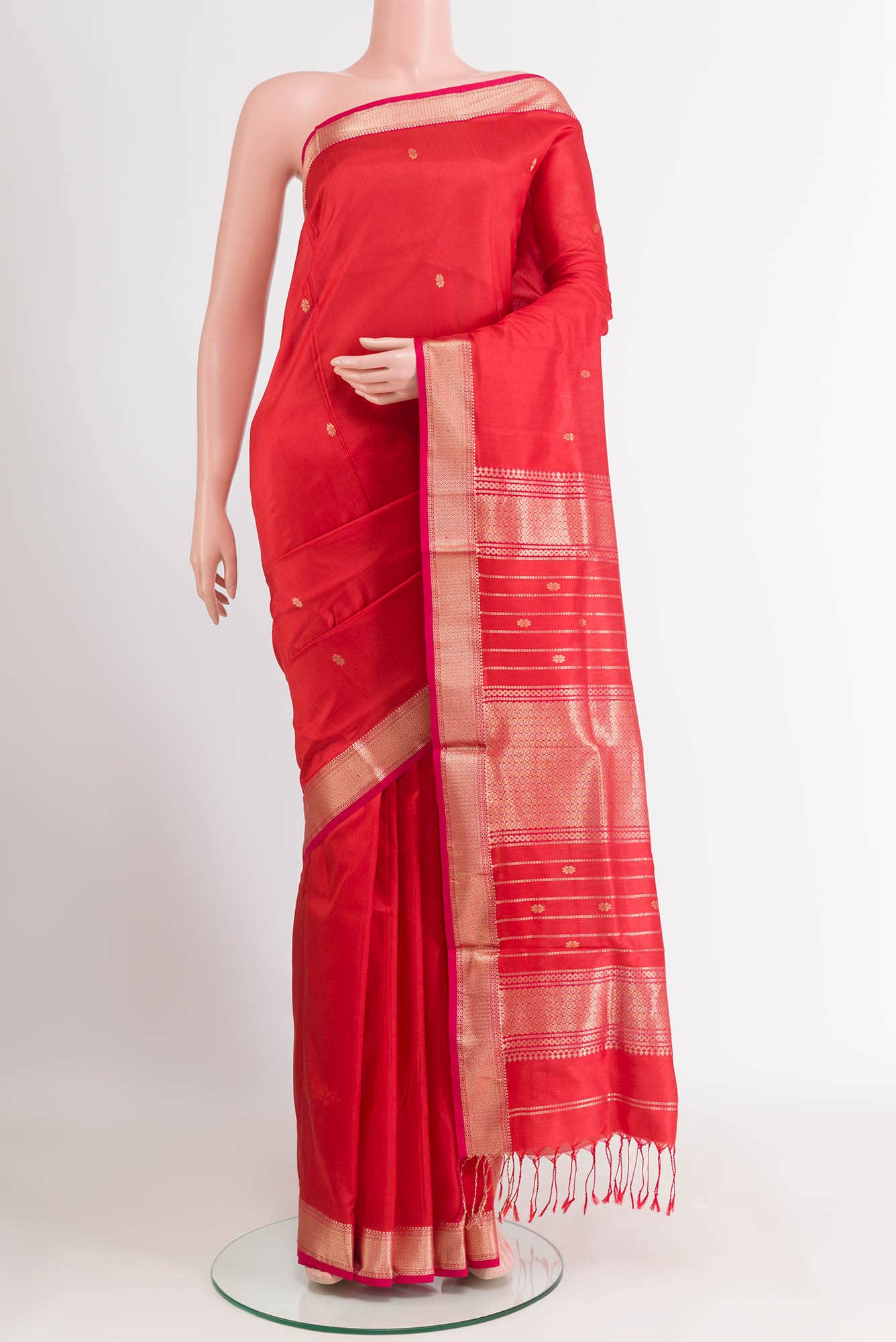 Red Maheshwari Silk Saree