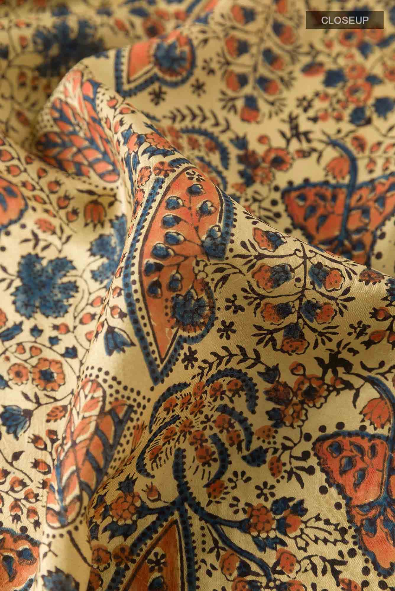 Beige Printed Silk Saree