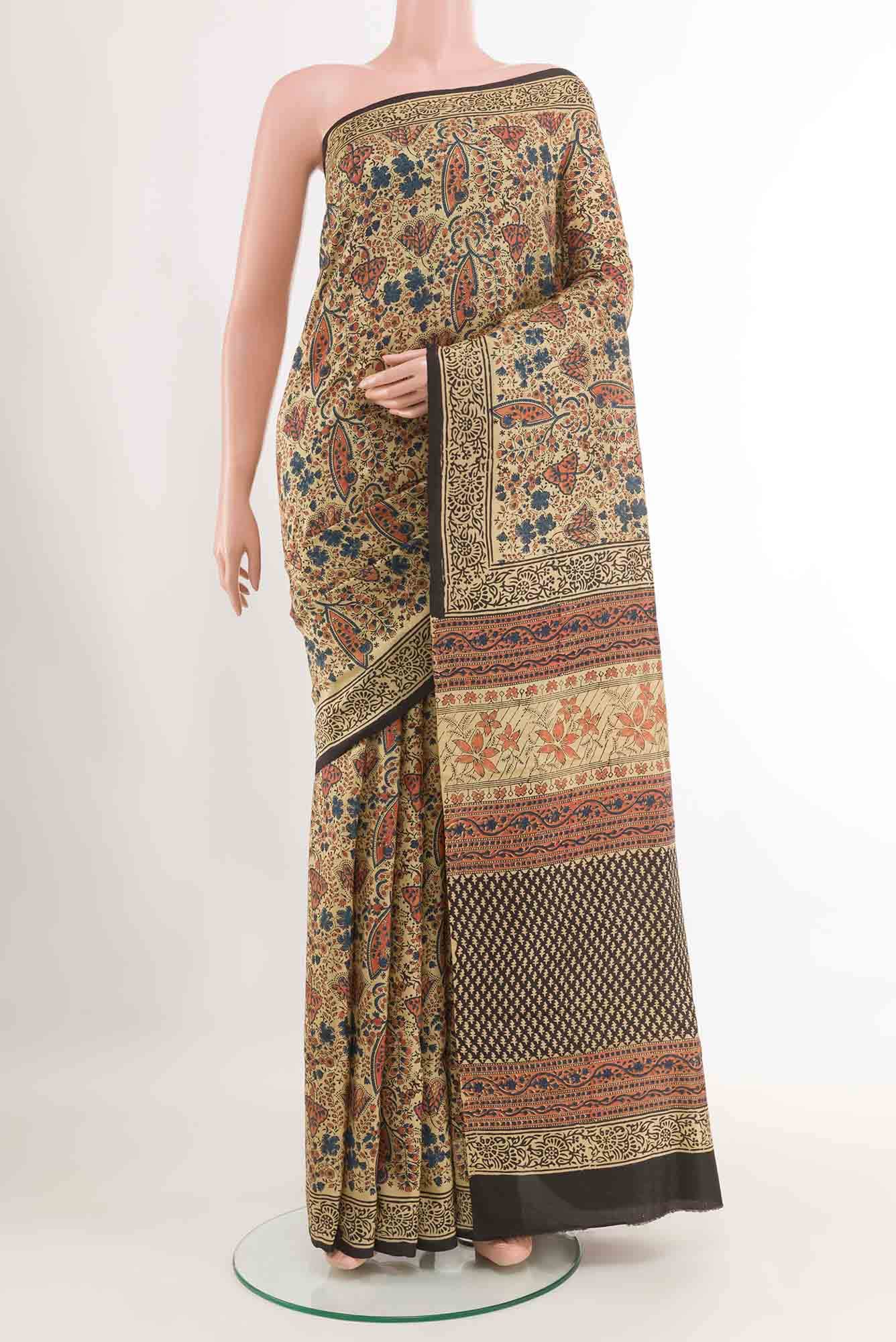 Beige Printed Silk Saree