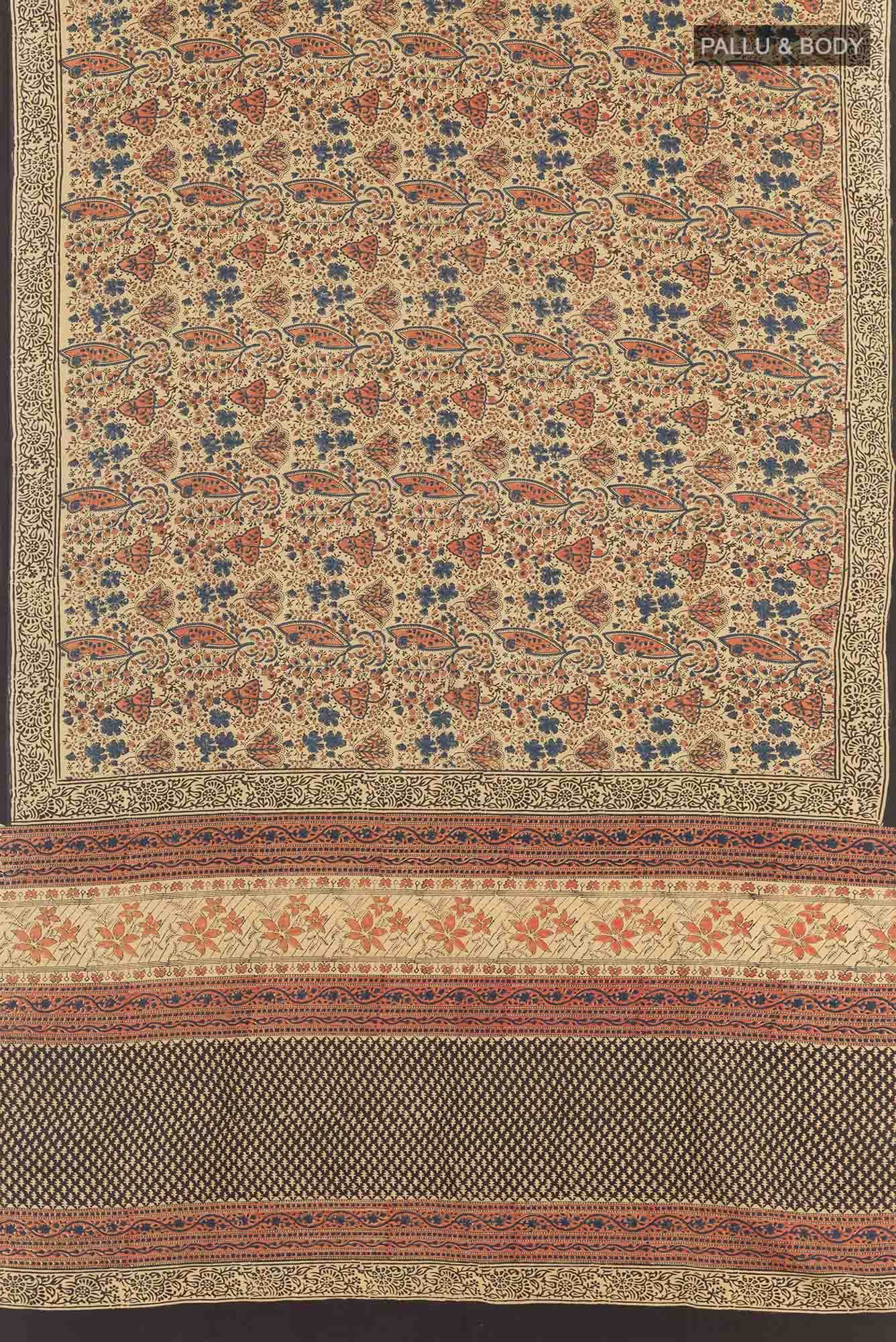 Beige Printed Silk Saree
