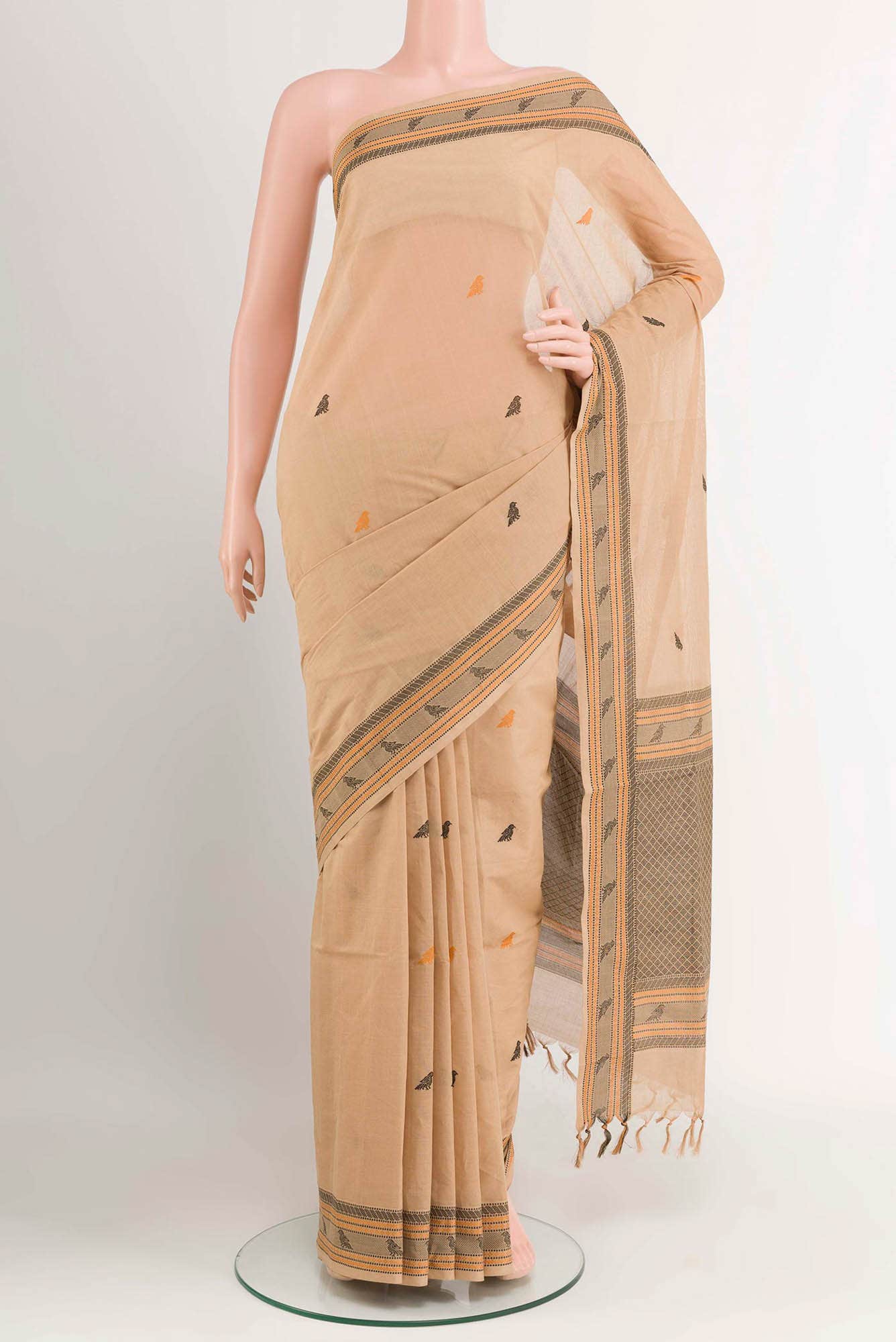 Dark Beige Coimbatore Cotton Saree