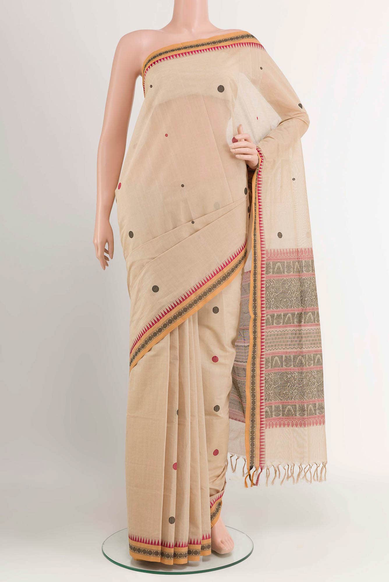 Beige Coimbatore Cotton Saree