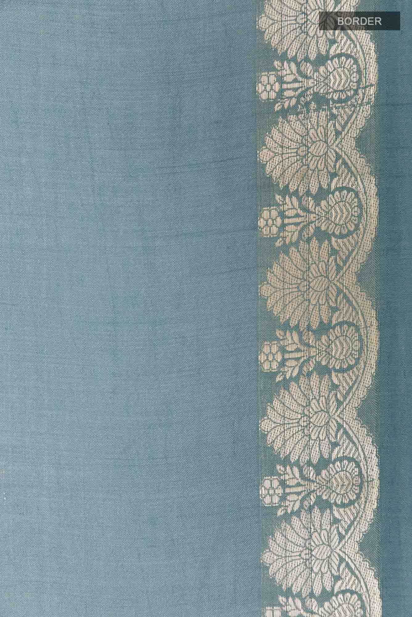 Blue Grey Tussar Silk Saree