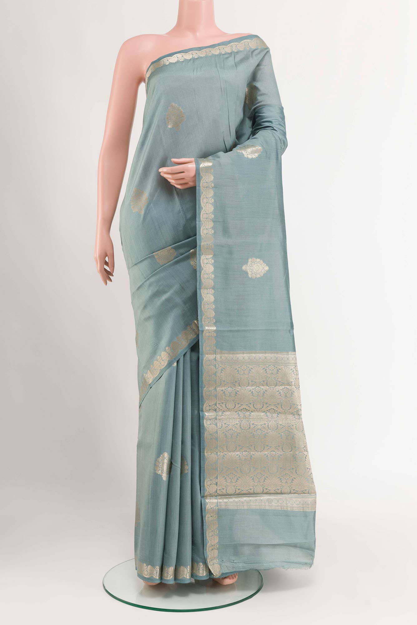 Blue Grey Tussar Silk Saree