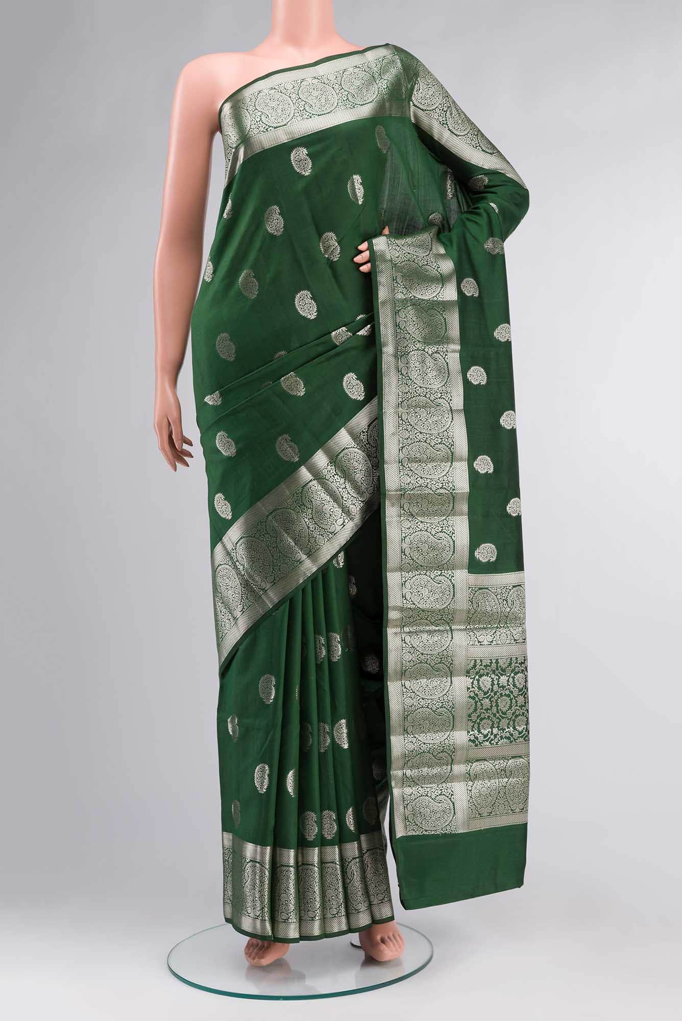 Green Banarasi Raw Silk Saree