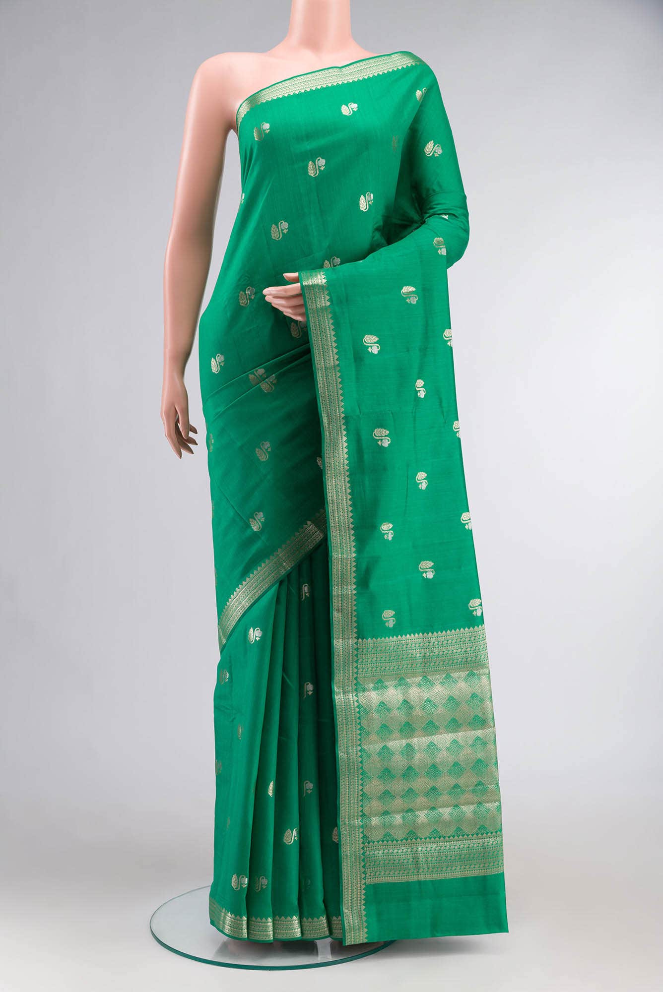 Green Banarasi Raw Silk Saree
