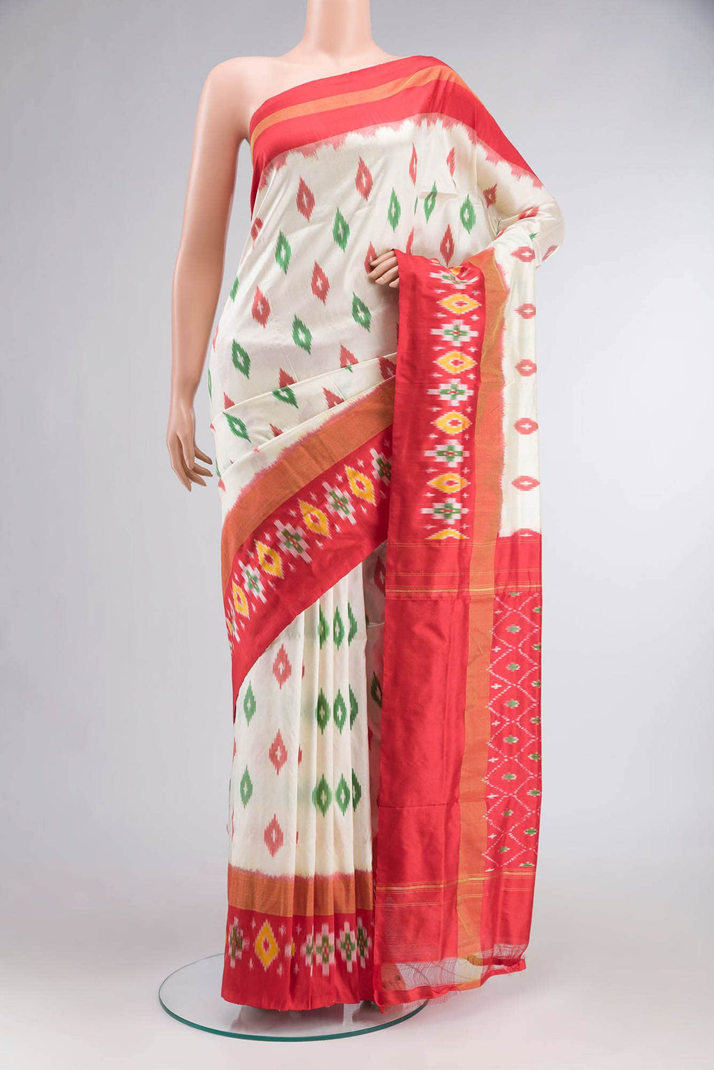 Cream Pochampally Silk Saree