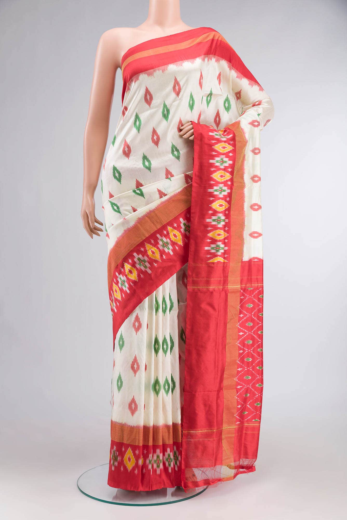 Cream Pochampally Silk Saree