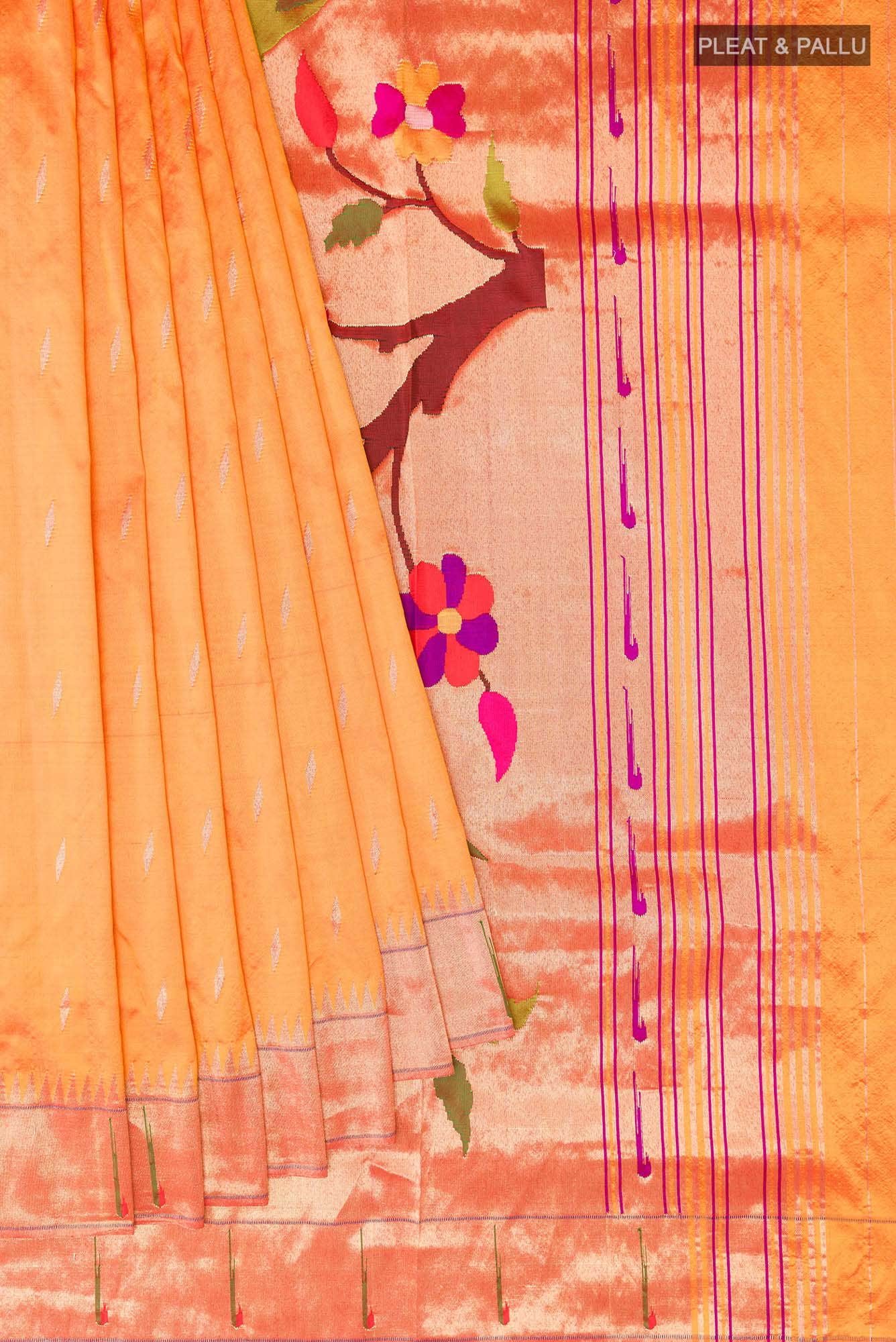Orange Paithani Silk Saree