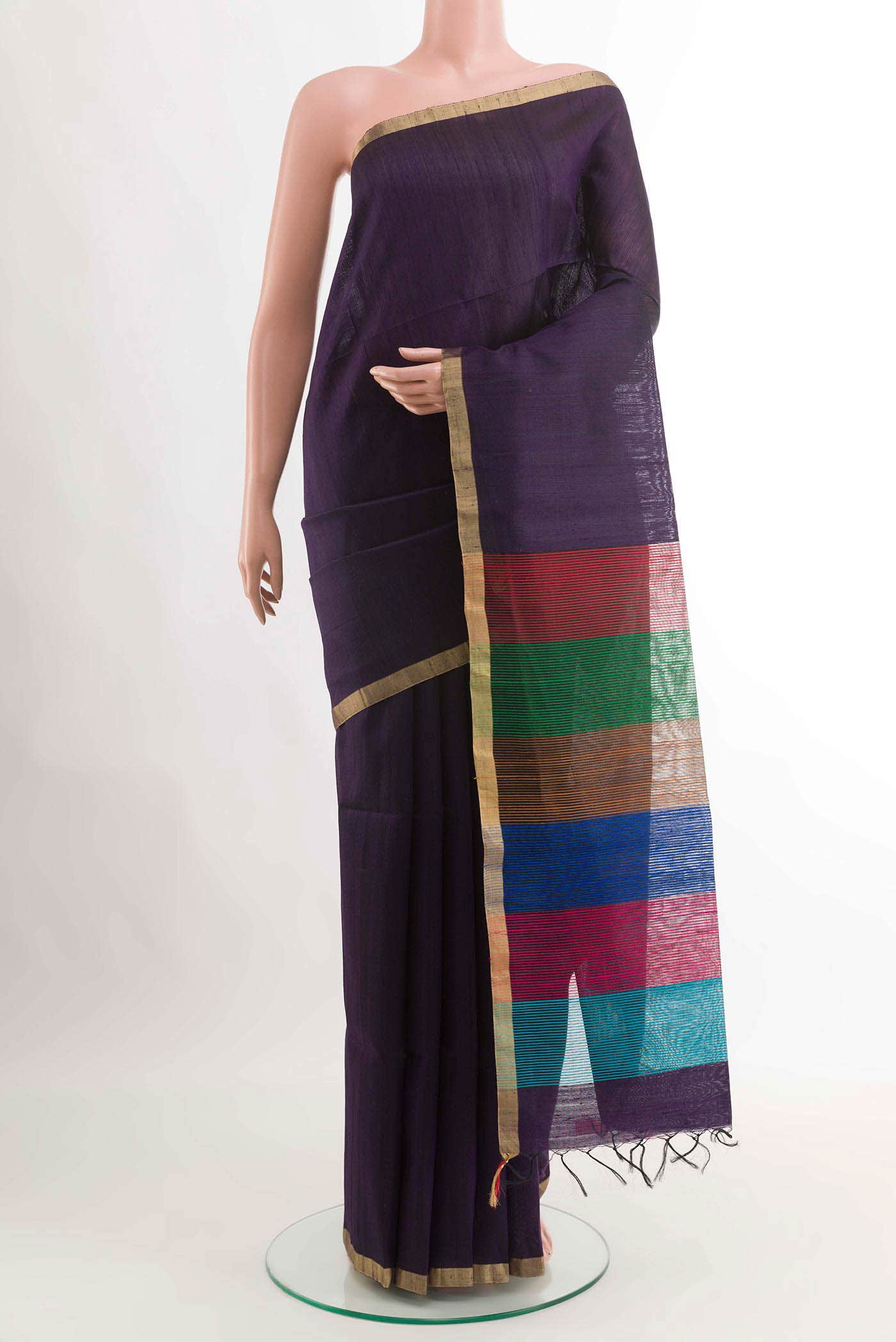 Navy Blue Raw Silk Saree