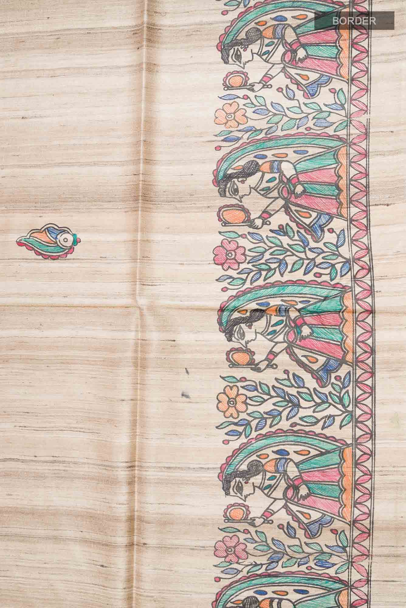 Beige Bhagalpuri Tussar Silk Saree