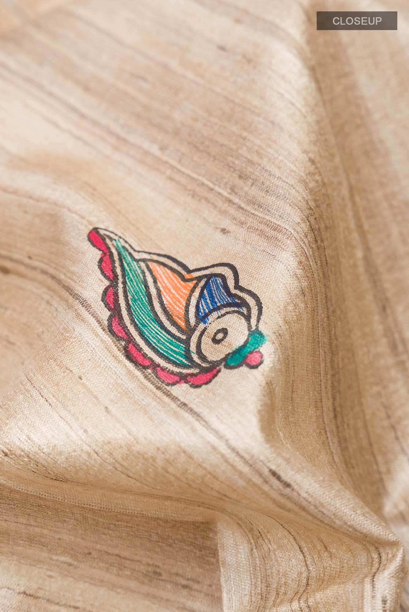 Beige Bhagalpuri Tussar Silk Saree