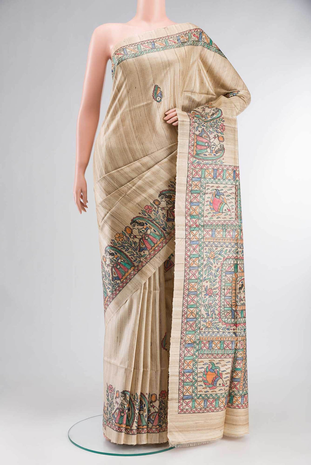 Beige Bhagalpuri Tussar Silk Saree